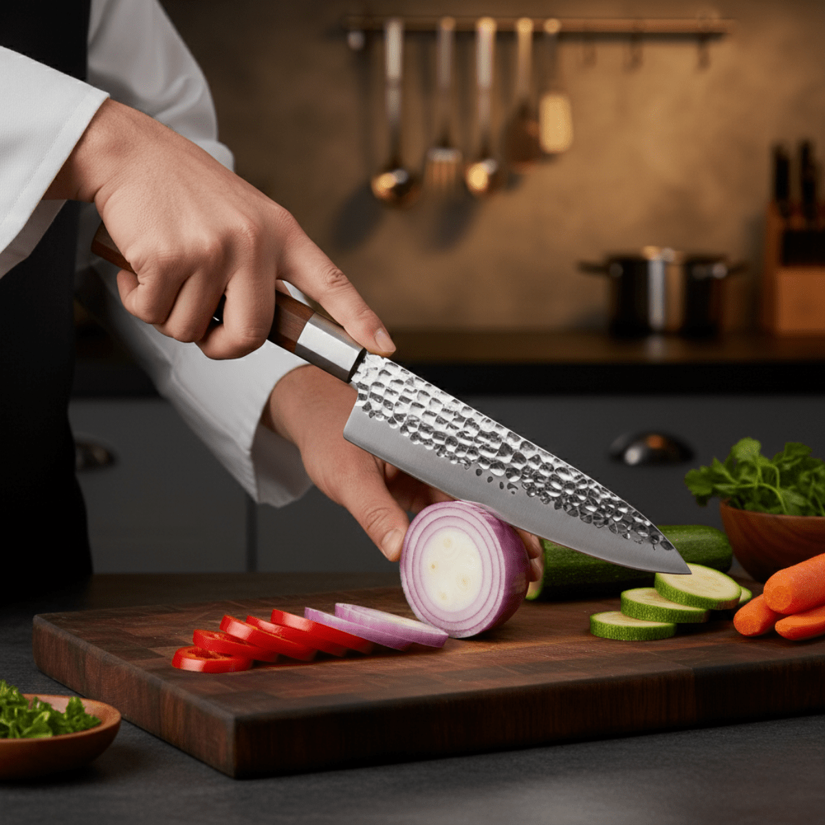 Japanese-Style Hammered Stainless Steel Chef’s Knife – 7.3 inch (18.5 cm) Precision Blade
