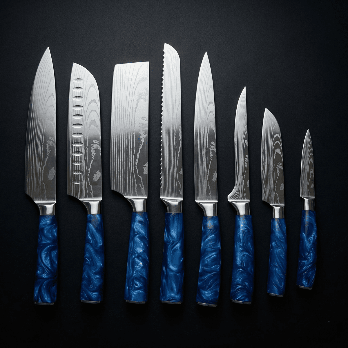Japanese Damascus Knife Set – 8-Piece Balanced Profile