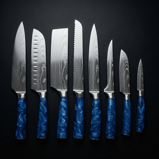 Japanese Damascus Knife Set – 8-Piece Balanced Profile