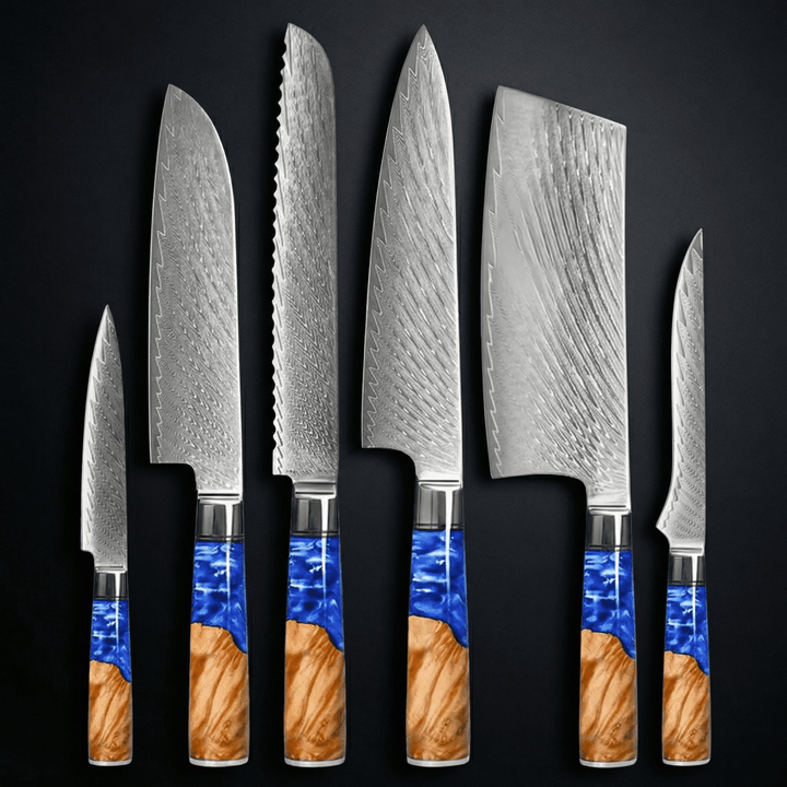 Damascus Knife Set 6 Piece Japanese Steel Knife Collection