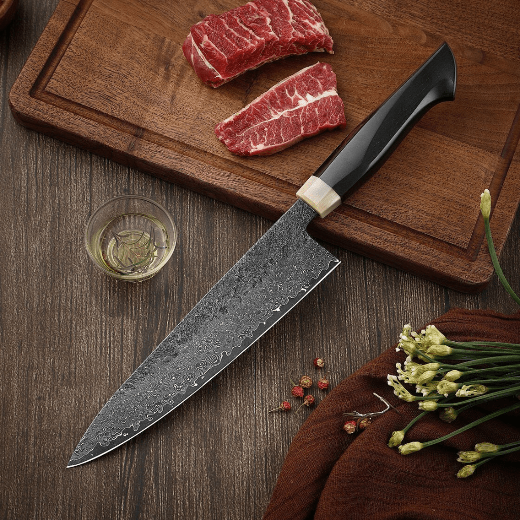 Japanese Chef's Knife | Steel Blade with Ebony Wood Handle 7.9 inch (20 cm)