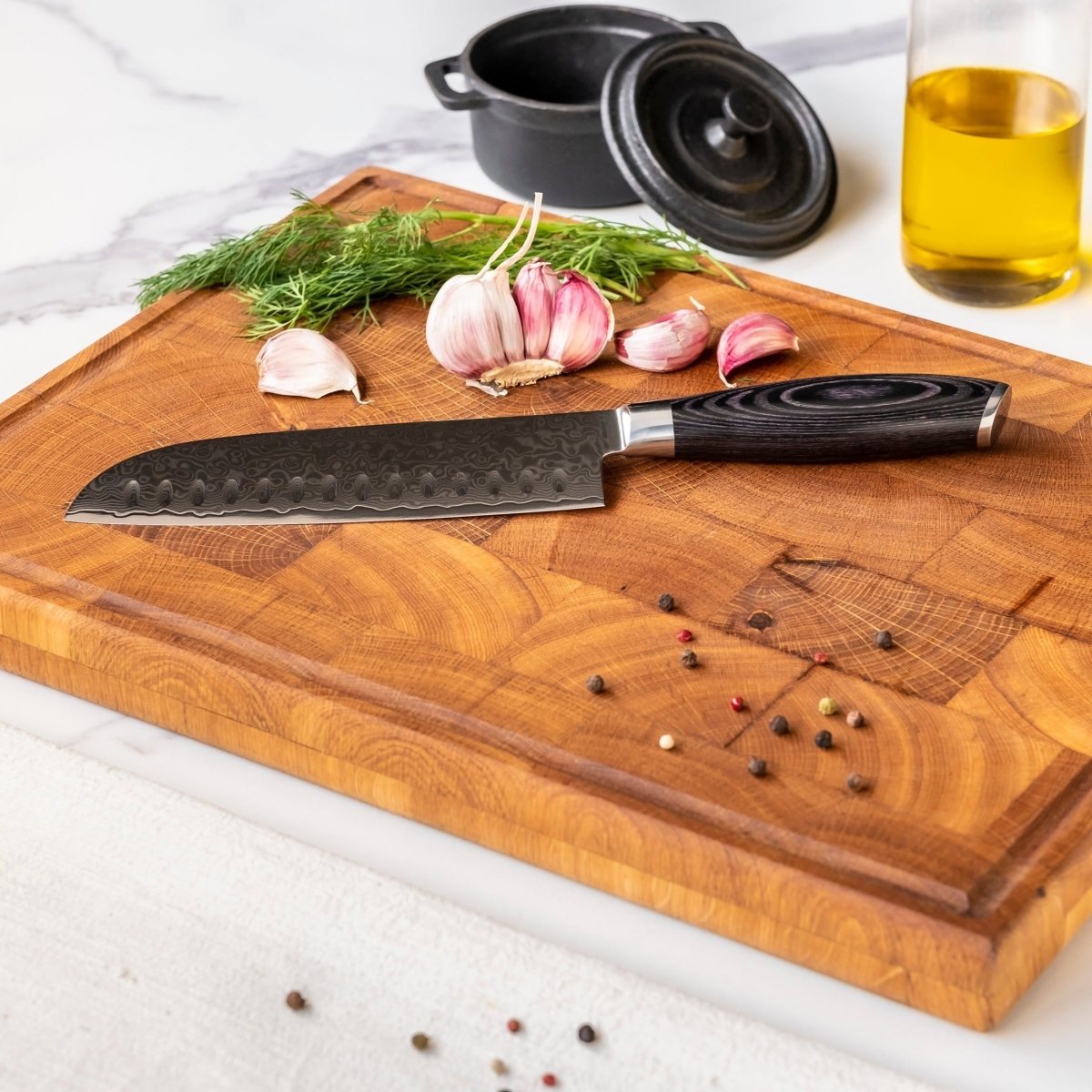 Japanese Style Santoku Knife | Layered Steel 18 cm Hollow Edge Blade