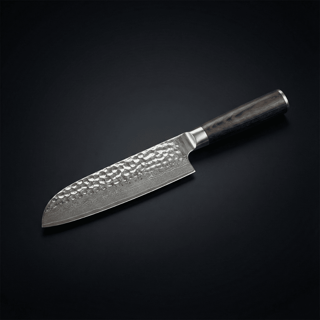Japanese Style Hammered Santoku Knife | Layered Steel 18 cm Blade