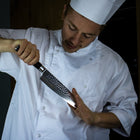 Japanese Style Hammered Santoku Knife | Layered Steel 18 cm Blade