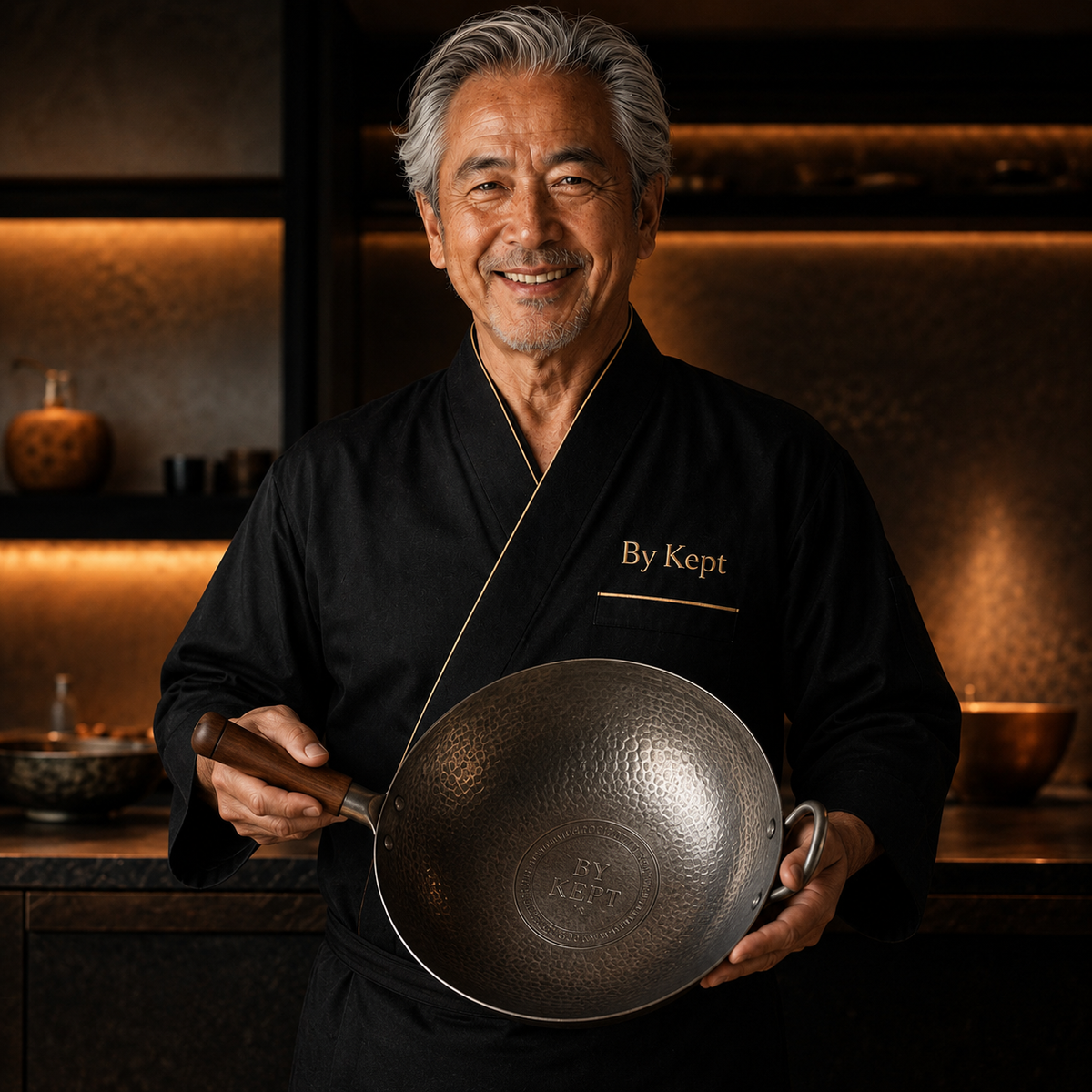 By Kept chef met hand-gehamerde titanium wok