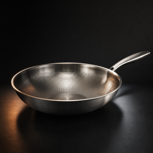 Hand-Hammered Titanium Wok Pan with Flat Base