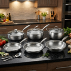 Hand-Hammered Titanium Complete Kitchen Set with 3 Lids (10, 11 & 12 Inch)
