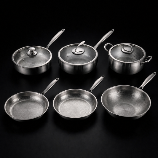 Hand-Hammered Titanium Complete Kitchen Set with 3 Lids (10, 11 & 12 Inch)