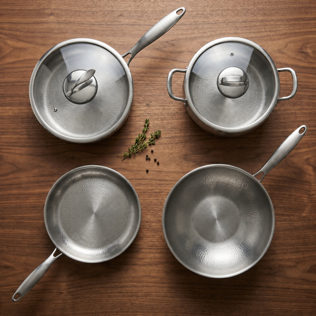 Hand-Hammered Titanium Essentials Kitchen Set with 2 Lids (10, 11 & 12 Inch)