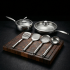 Hand-Hammered Titanium Pan & Sauté Set with Walnut Board and Utensils
