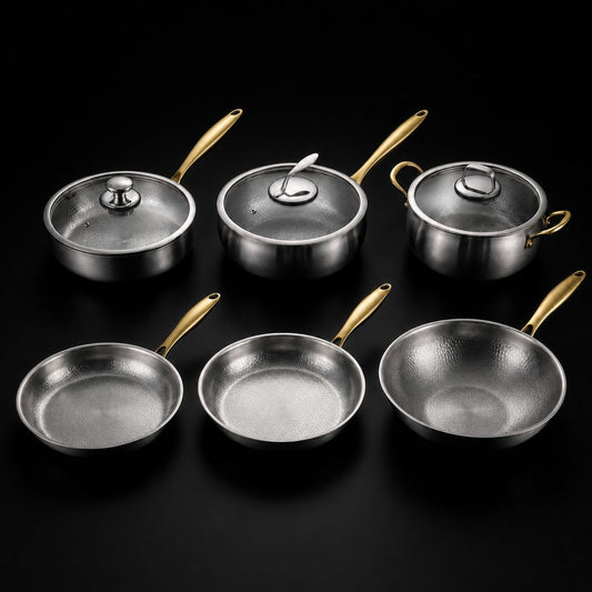 Hand-Hammered Titanium Complete Kitchen Set with 3 Lids (10, 11 & 12 Inch)  I Limited Edition