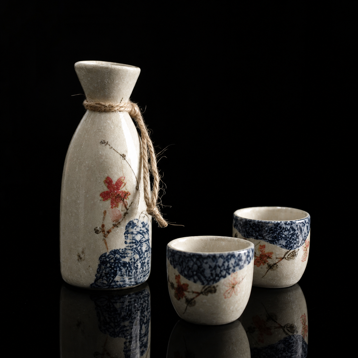 Japanese Sakura Ceramic Sake Flagon Sets