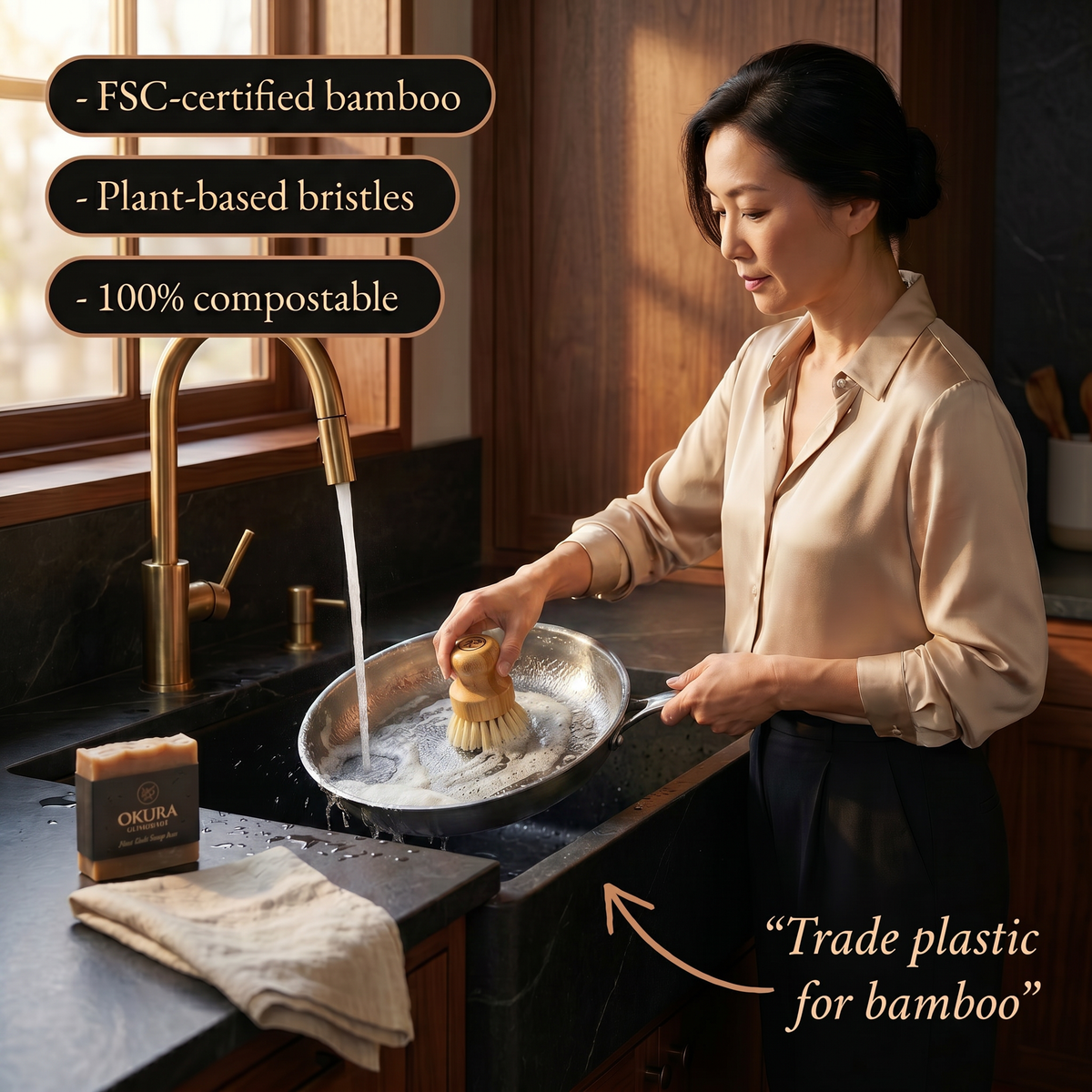 Okura Tawashi — Organic Bamboo Dish Brush