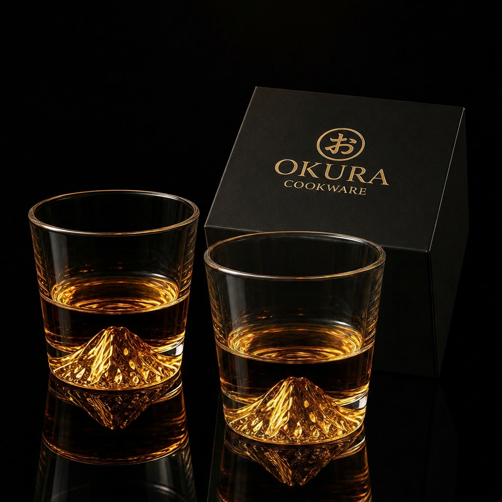 Japanese Edo Kiriko Whisky Glass, Snow-Capped Mountain Design