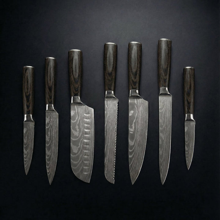 Japanese Style Knife Set Layered Steel 7 Piece Kitchen Knife Set