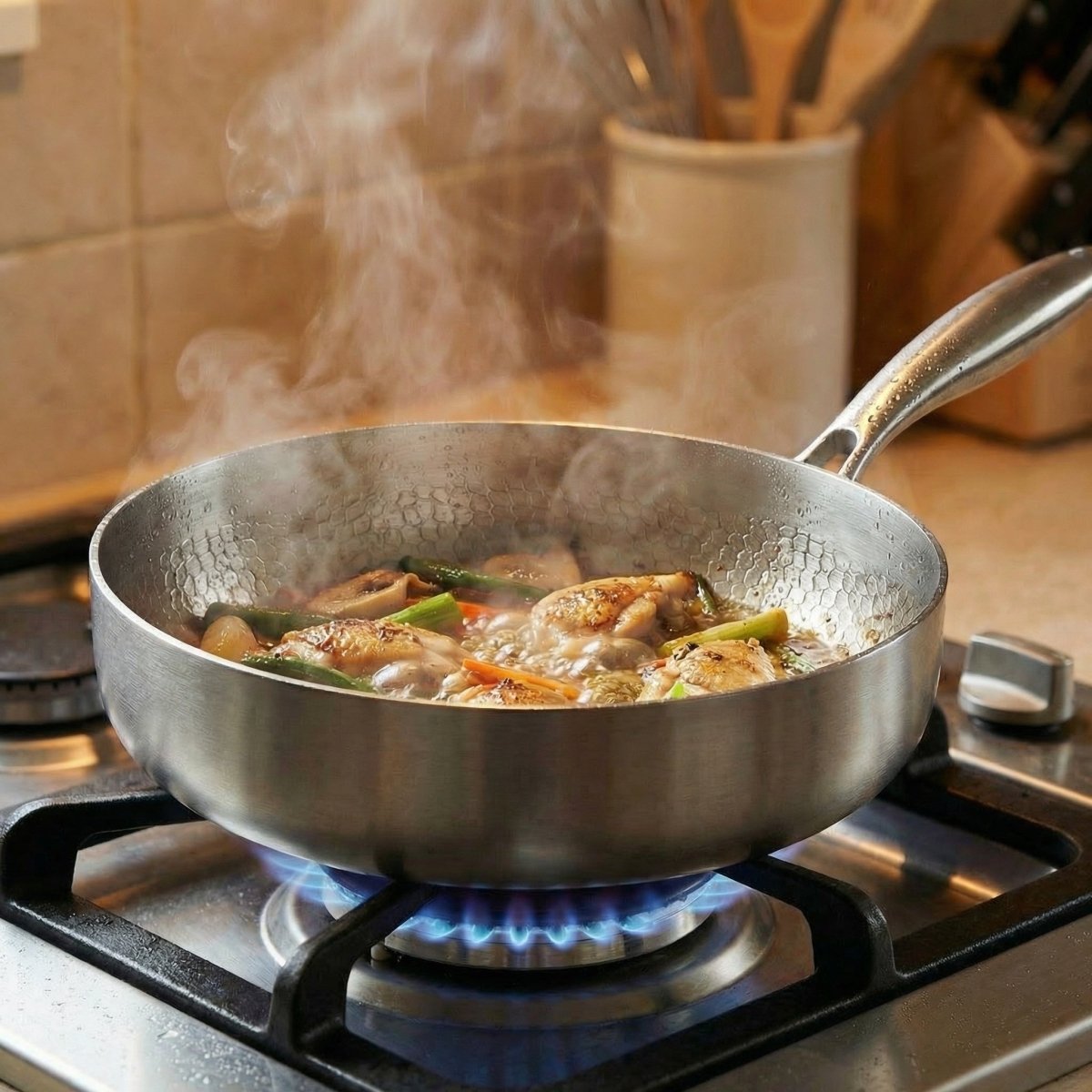 Hand-Hammered High-Wall Titanium Pan
